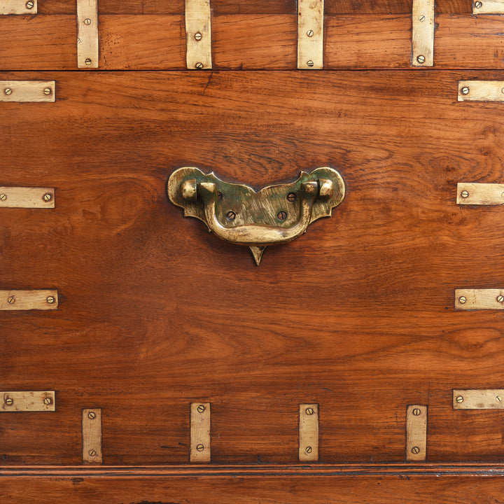 Handle Detail From Antique Brass Bound Teak Military Chest | Indigo Antiques