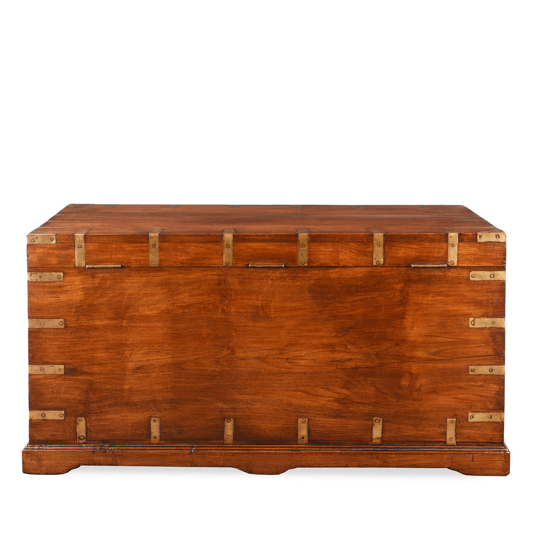 Back Of Antique Brass Bound Teak Military Chest | Indigo Antiques