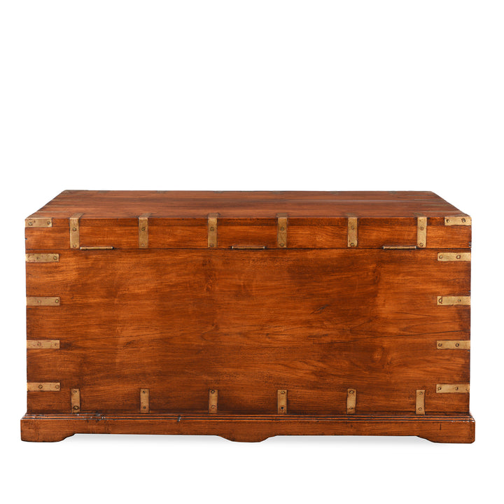 Back Of Antique Brass Bound Teak Military Chest | Indigo Antiques