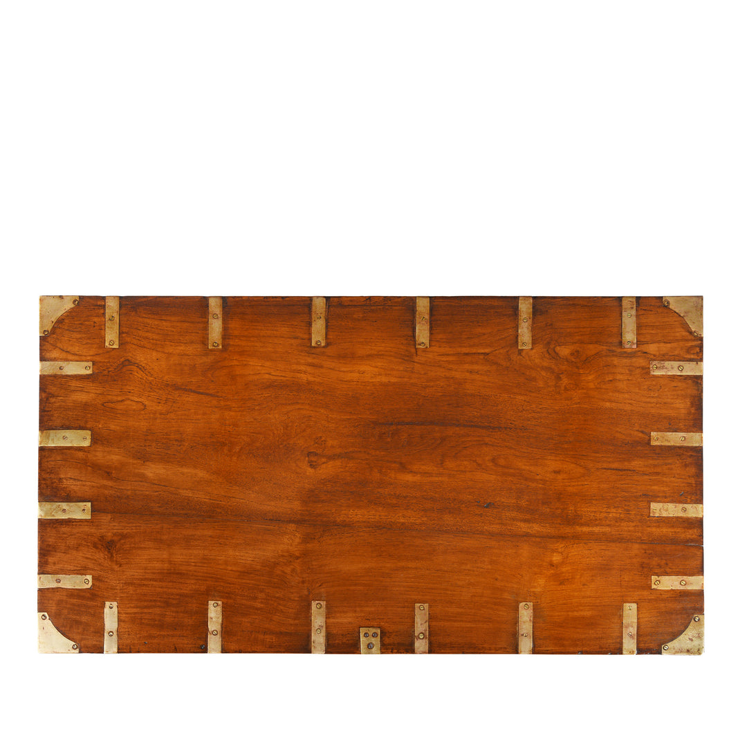 Top Down View Of Antique Brass Bound Teak Military Chest | Indigo Antiques