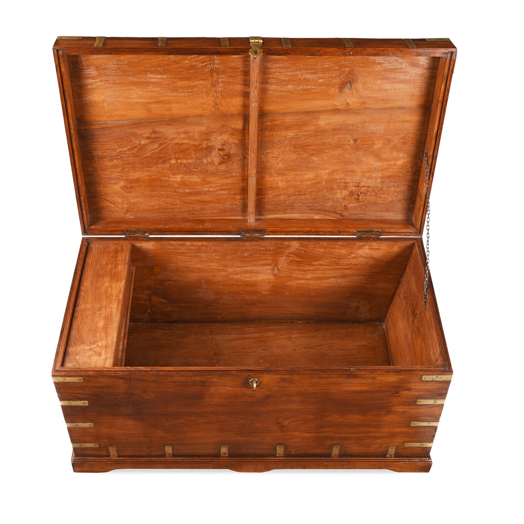 Interior Of Antique Brass Bound Teak Military Chest | Indigo Antiques