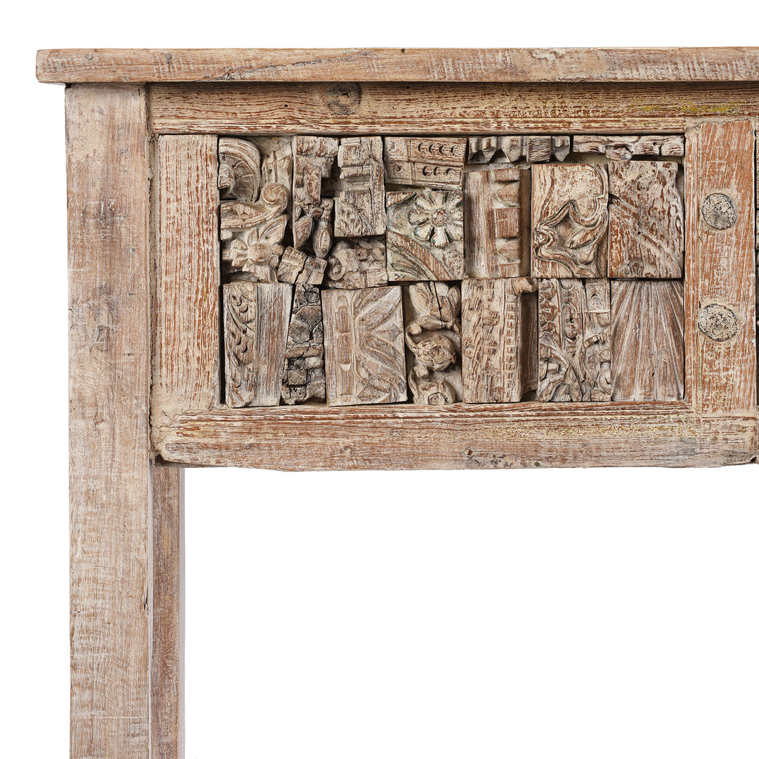 Corner Detail From Painted Reclaimed Teak Console Table | Indigo Antiques