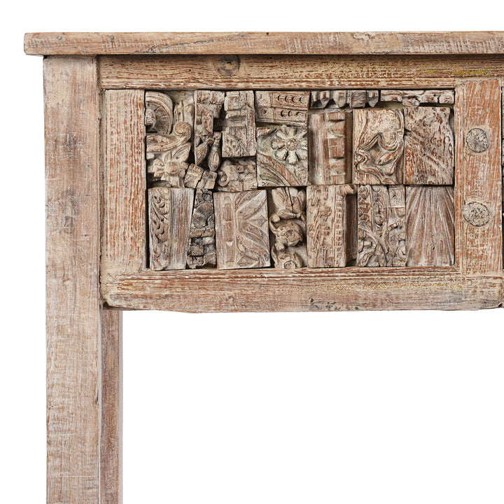 Corner Detail From Painted Reclaimed Teak Console Table | Indigo Antiques