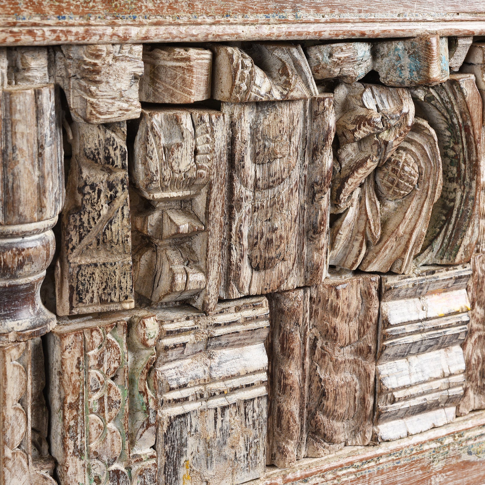 Carvings Detail From Painted Reclaimed Teak Console Table | Indigo Antiques
