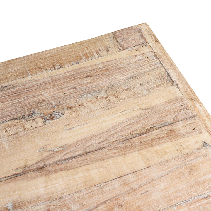 Top Corner Detail From Painted Reclaimed Teak Console Table | Indigo Antiques