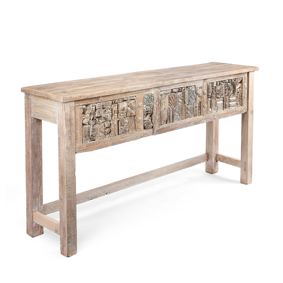 Angled VIew Of Painted Reclaimed Teak Console Table | Indigo Antiques