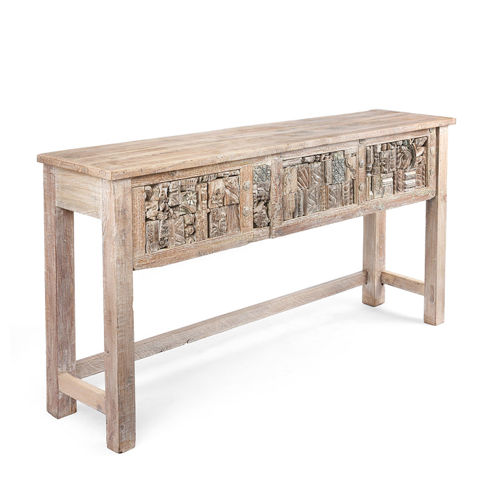 Angled VIew Of Painted Reclaimed Teak Console Table | Indigo Antiques