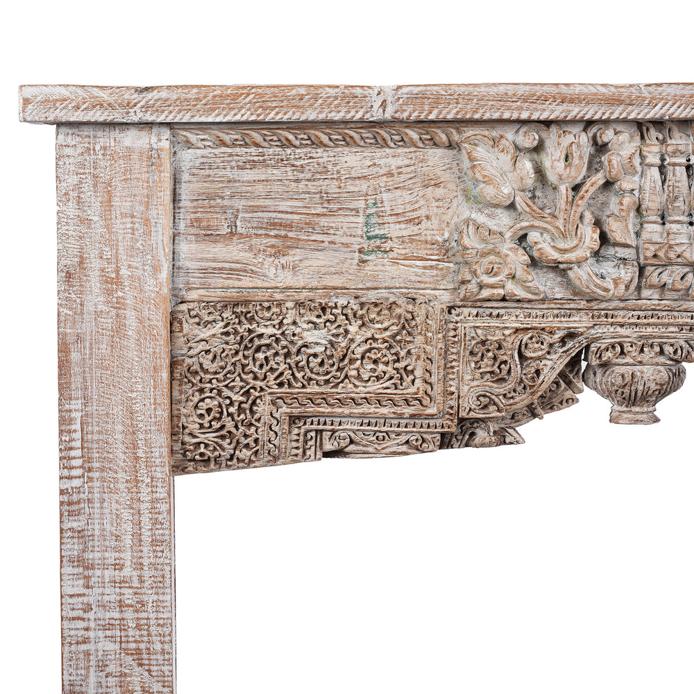 Corner Detail Displaying Carvings From Painted Console Table Made From Reclaimed Teak | Indigo Antiques