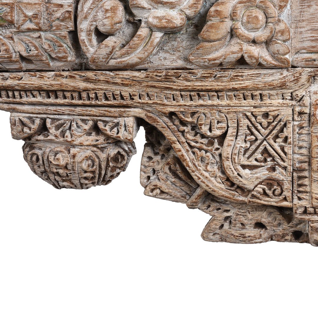 Carving Detail From Painted Console Table Made From Reclaimed Teak | Indigo Antiques