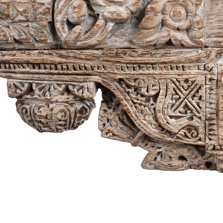 Carving Detail From Painted Console Table Made From Reclaimed Teak | Indigo Antiques