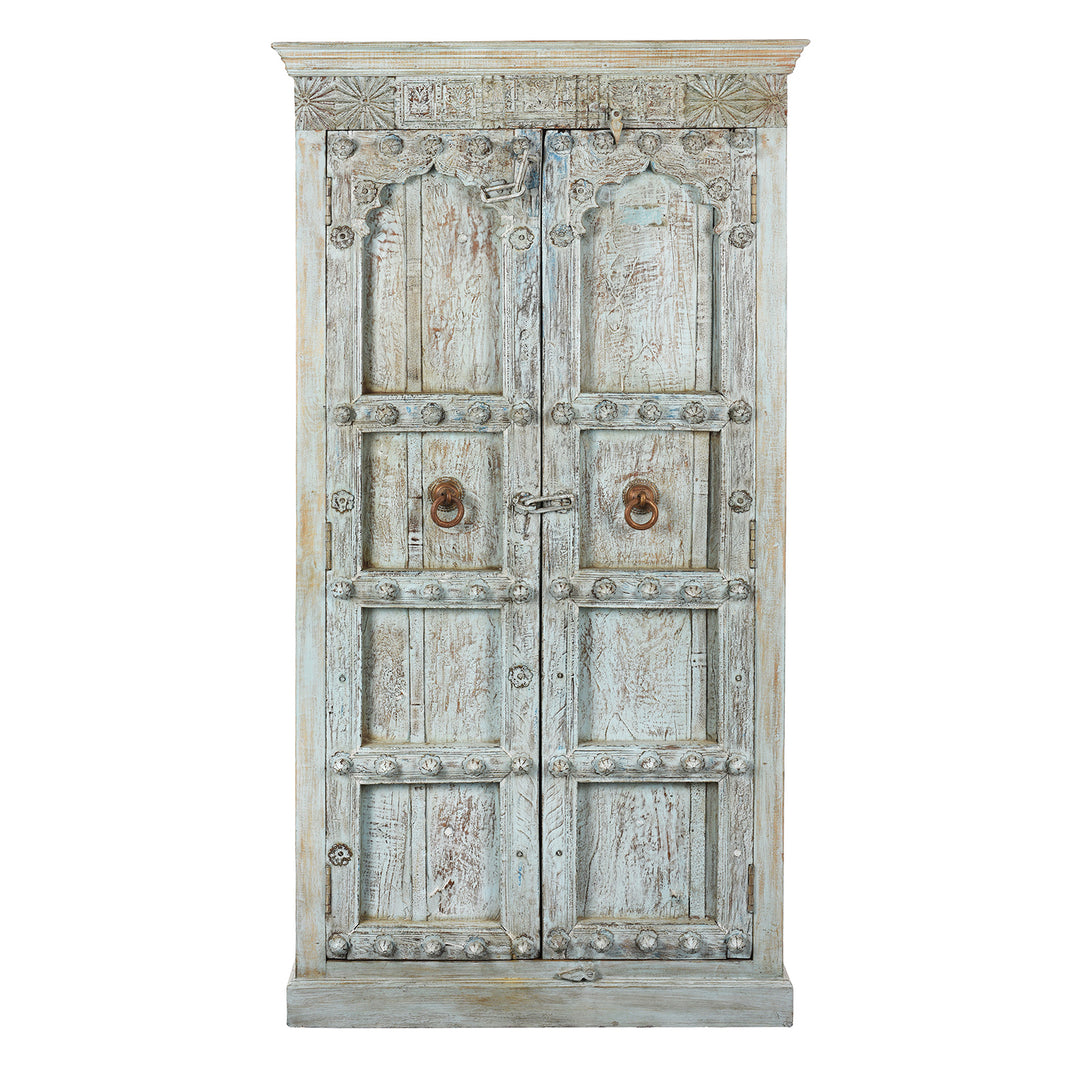 Blue Painted Reclaimed Teak Cabinet Made From Old Doors | Indigo Antiques