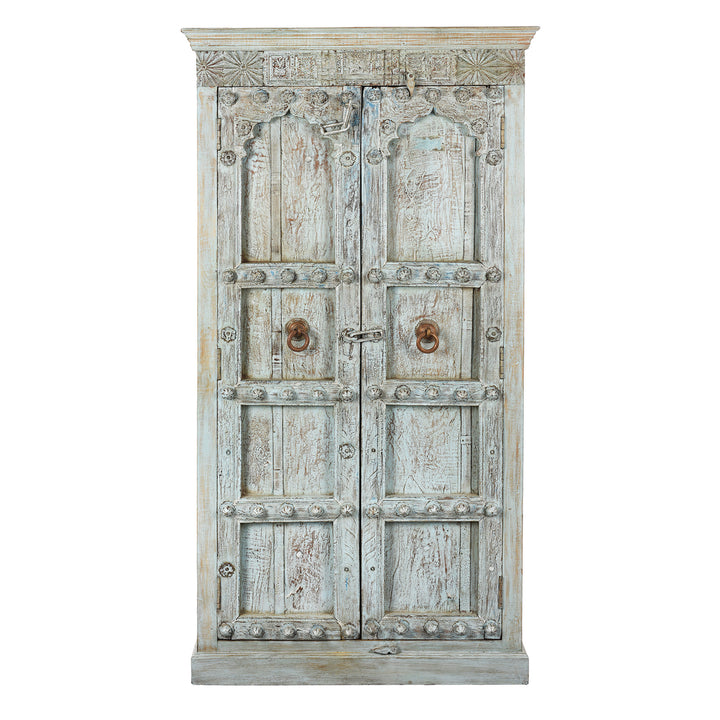 Blue Painted Reclaimed Teak Cabinet Made From Old Doors | Indigo Antiques