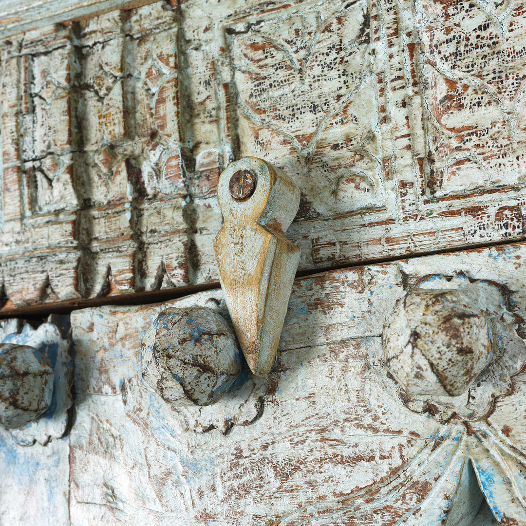 Latch Detail From Blue Painted Reclaimed Teak Cabinet Made From Old Doors | Indigo Antiques
