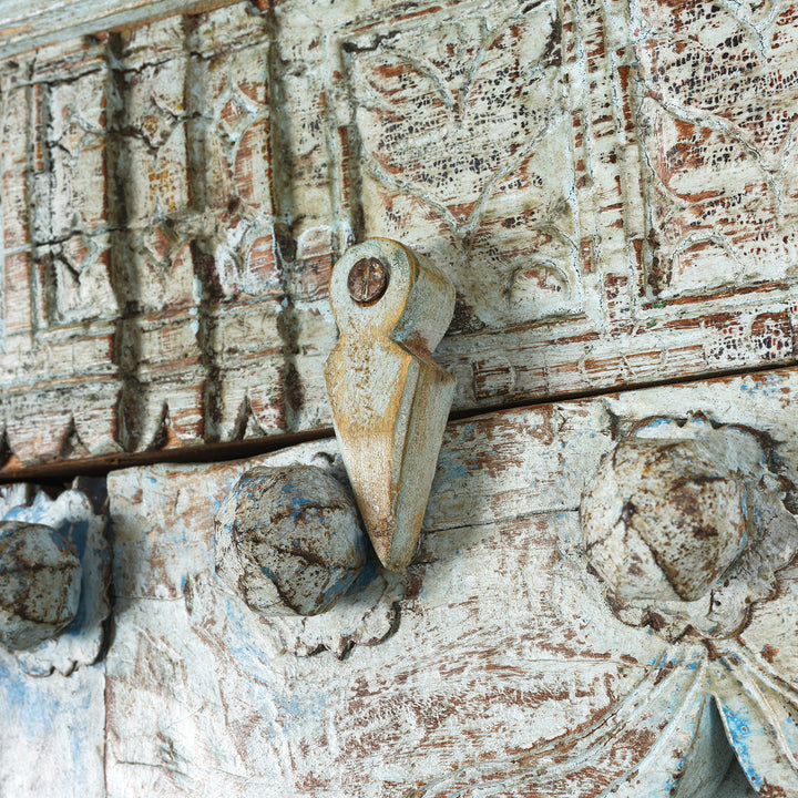 Latch Detail From Blue Painted Reclaimed Teak Cabinet Made From Old Doors | Indigo Antiques