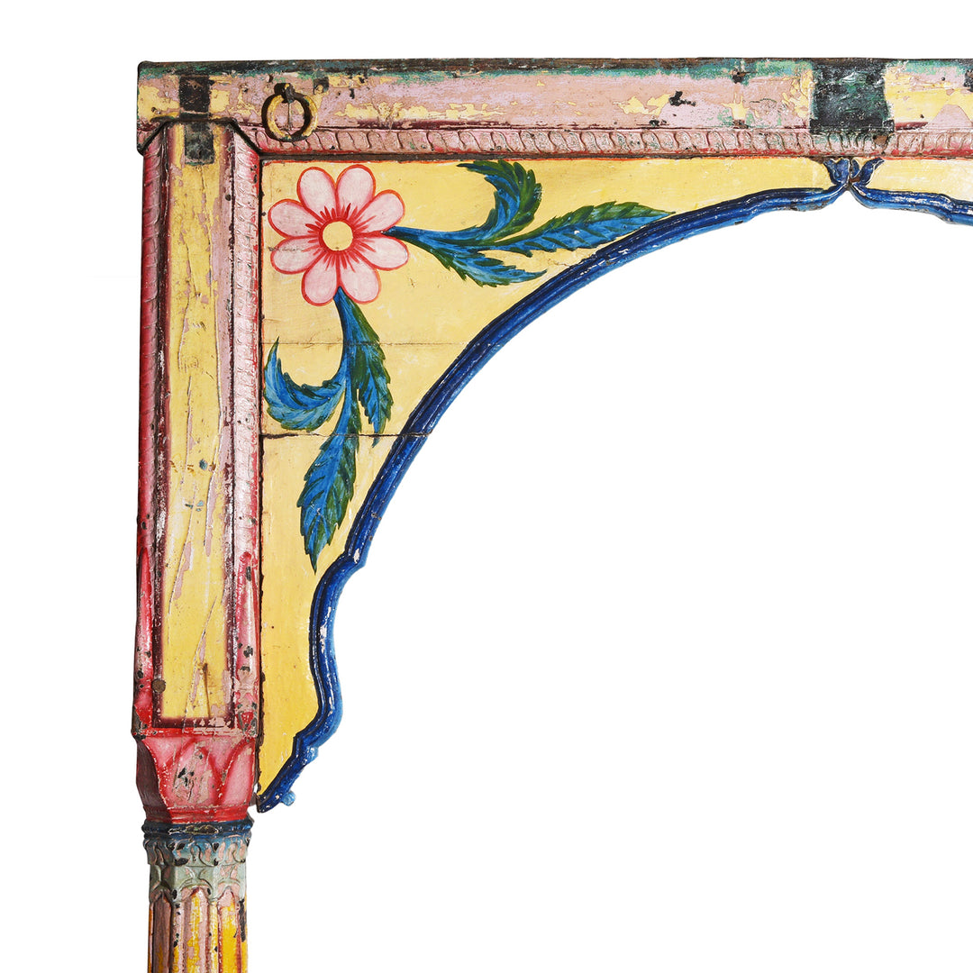 Corner Detail From Antique Indian Painted Teak Double Arch From Maharashtra | Indigo Antiques