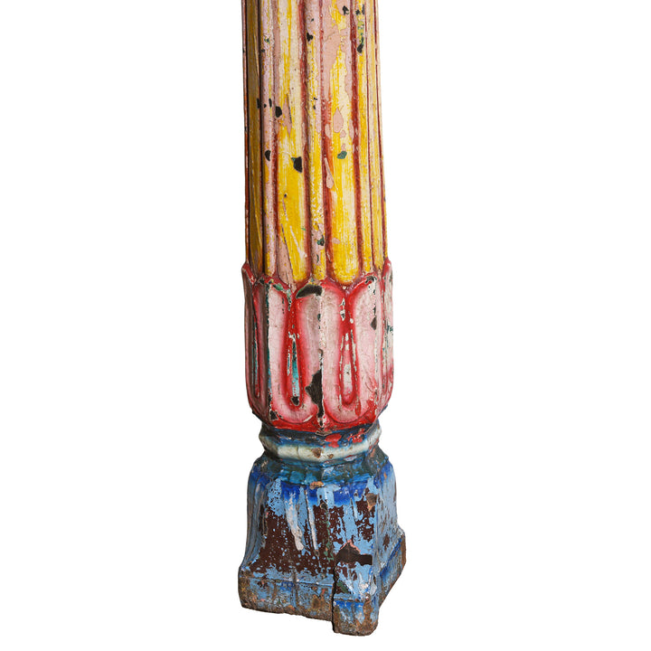 Column Base Detail From Antique Indian Painted Teak Double Arch From Maharashtra | Indigo Antiques