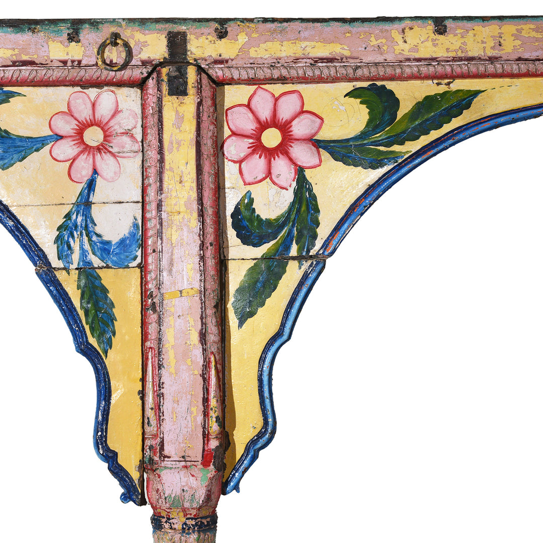 Floral Paintowork Detail From Antique Indian Painted Teak Double Arch From Maharashtra | Indigo Antiques
