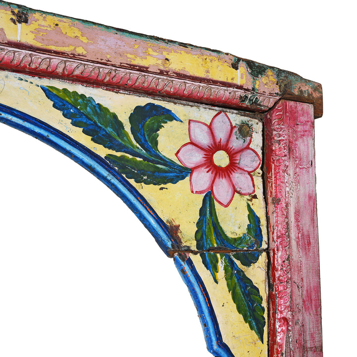 Corner Paintowrk Detail From Antique Indian Painted Teak Double Arch From Maharashtra | Indigo Antiques