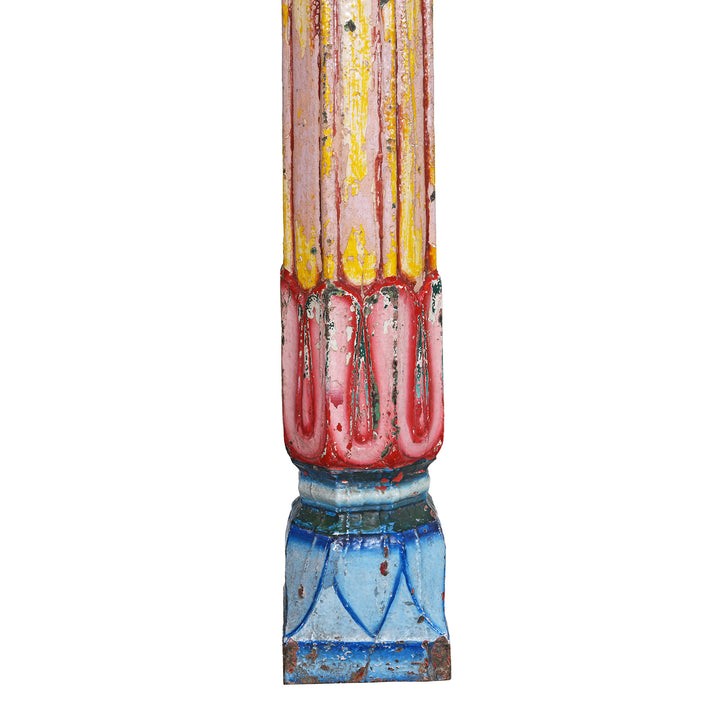 Column Base Detail From Antique Indian Painted Teak Double Arch From Maharashtra | Indigo Antiques