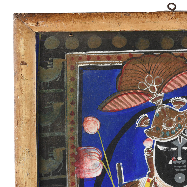 Corner Detail From Vintage Framed Shri Nathji From Nathdwara | Indigo Antiques