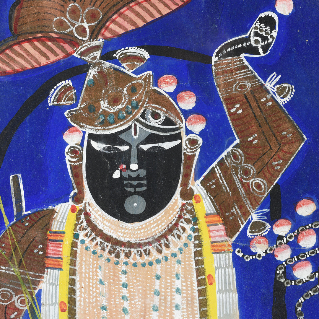 Face Detail From Vintage Framed Shri Nathji From Nathdwara | Indigo Antiques