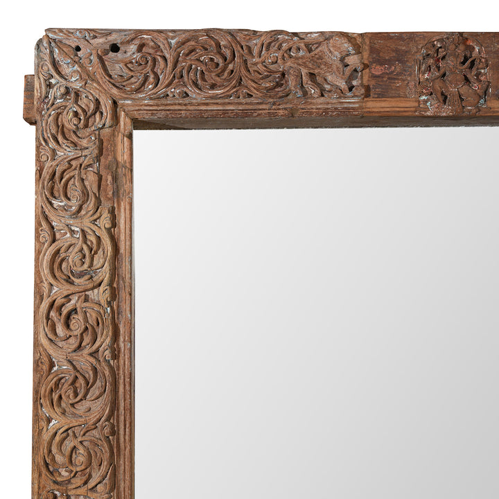 Carving Detail From Antique Painted Mirror Made From An Old Teak Kutchi Door | Indigo Antiques