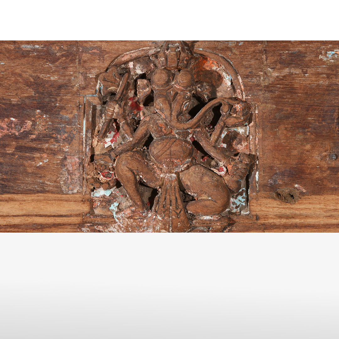 Ganesh Detail From Antique Painted Mirror Made From An Old Teak Kutchi Door | Indigo Antiques
