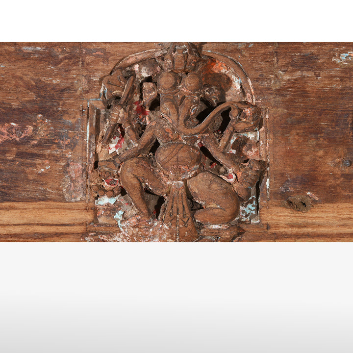 Ganesh Detail From Antique Painted Mirror Made From An Old Teak Kutchi Door | Indigo Antiques