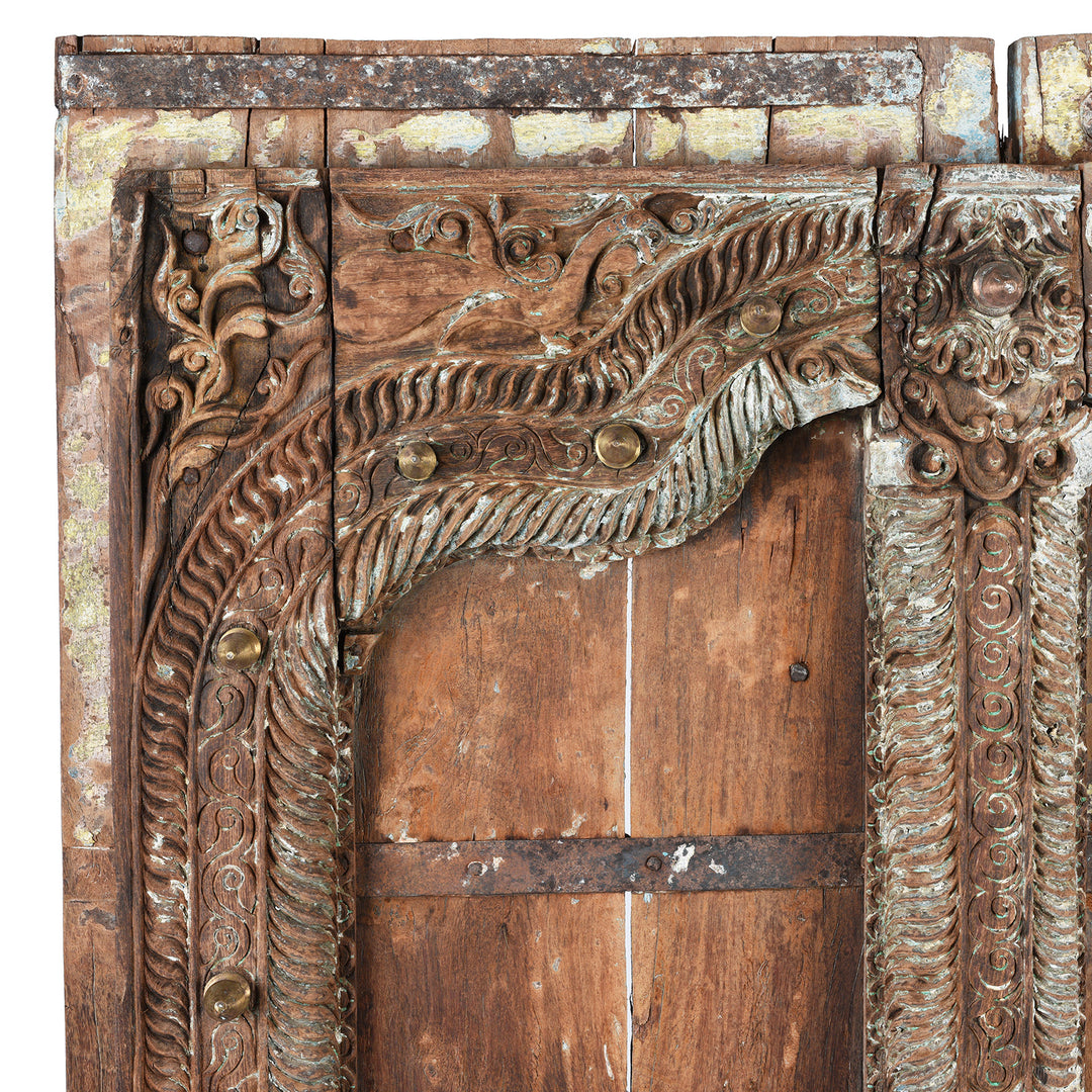 Corner Detail From Antique Carved Teak Doors From Kutch | Indigo Antiques