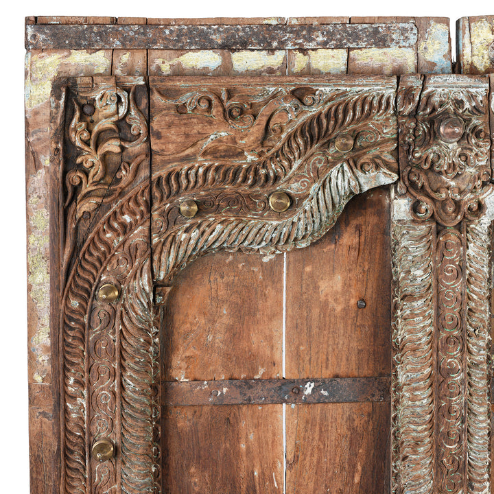 Corner Detail From Antique Carved Teak Doors From Kutch | Indigo Antiques