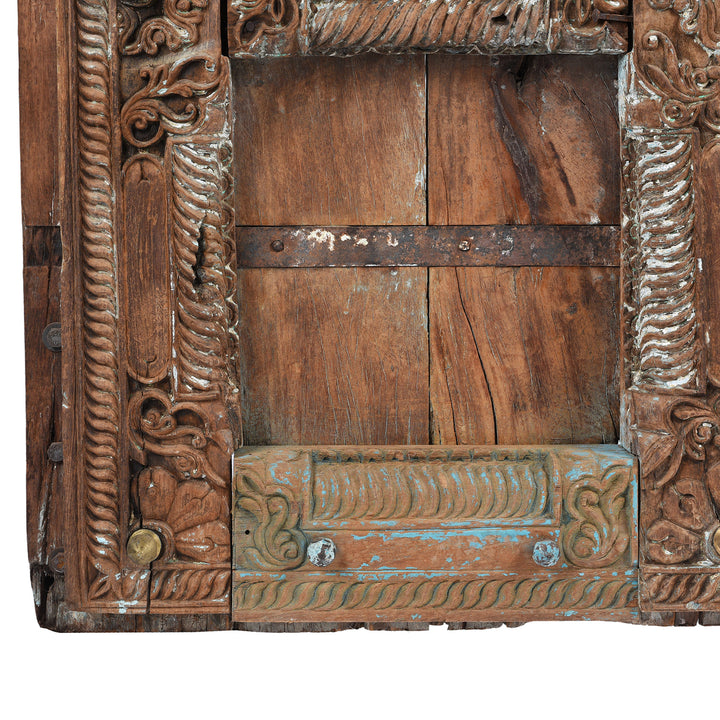 Carving And Patch Detail From Antique Carved Teak Doors From Kutch | Indigo Antiques