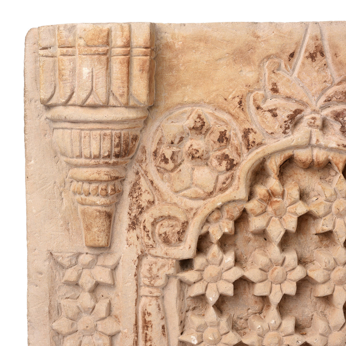 Corner Detail From Old Carved Stone Jali Panel From Rajasthan | Indigo Antiques