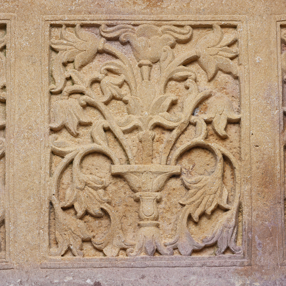 Carving Detail From Antique Indian Carved Mughal Style Stone Balcony Front | Indigo Antiques