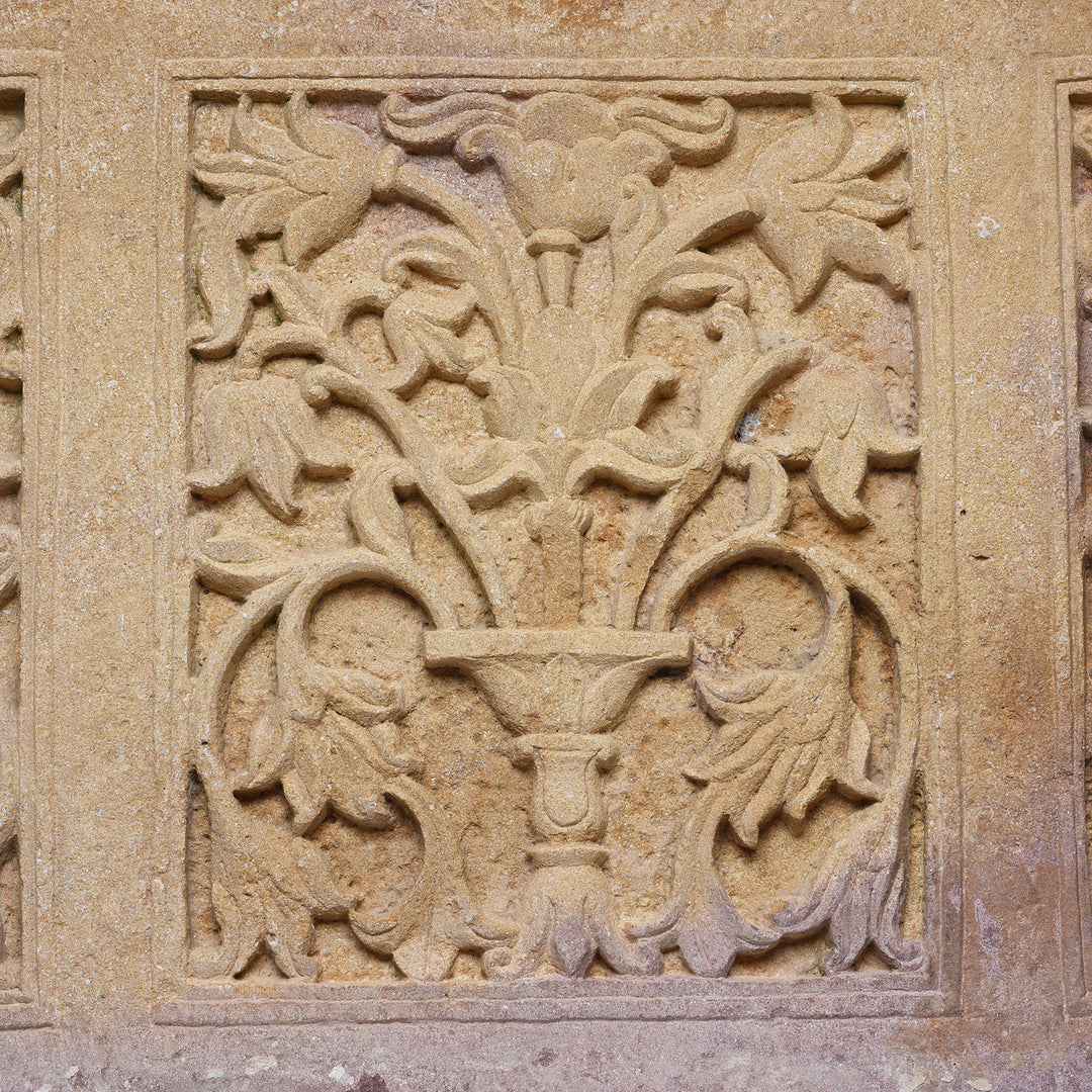 Carving Detail From Antique Indian Carved Mughal Style Stone Balcony Front | Indigo Antiques