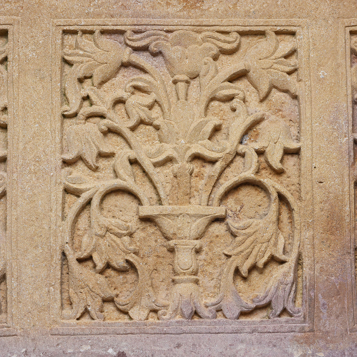Carving Detail From Antique Indian Carved Mughal Style Stone Balcony Front | Indigo Antiques