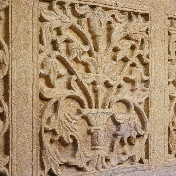 Carving Detail From Antique Indian Carved Mughal Style Stone Balcony Front | Indigo Antiques