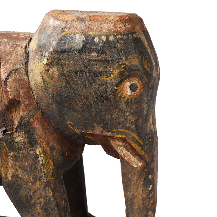 Detail From Antique Painted Wooden Elephant From Orissa | Indigo Antiques
