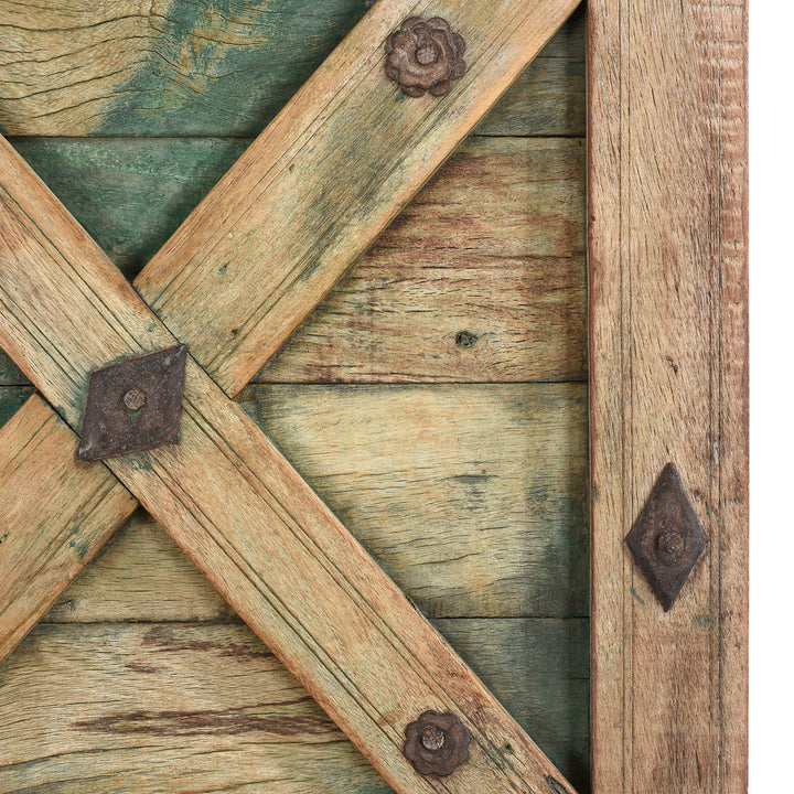 Detail From Green Washed Antique Stick Door Panel From Jaisalmer | Indigo Antiques