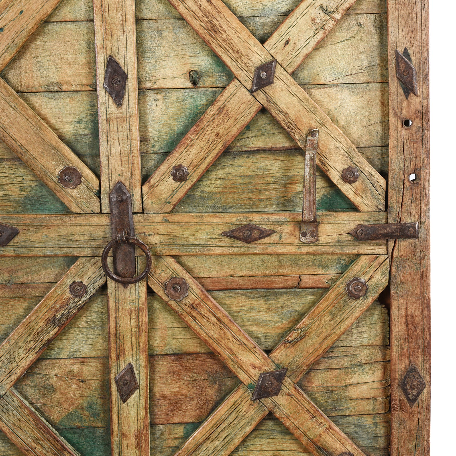 Green Washed Antique Stick Door Panel From Jaisalmer | Indigo Antiques