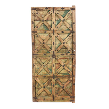 Green Painted Stick Door From Jaisalmer - 19th Century