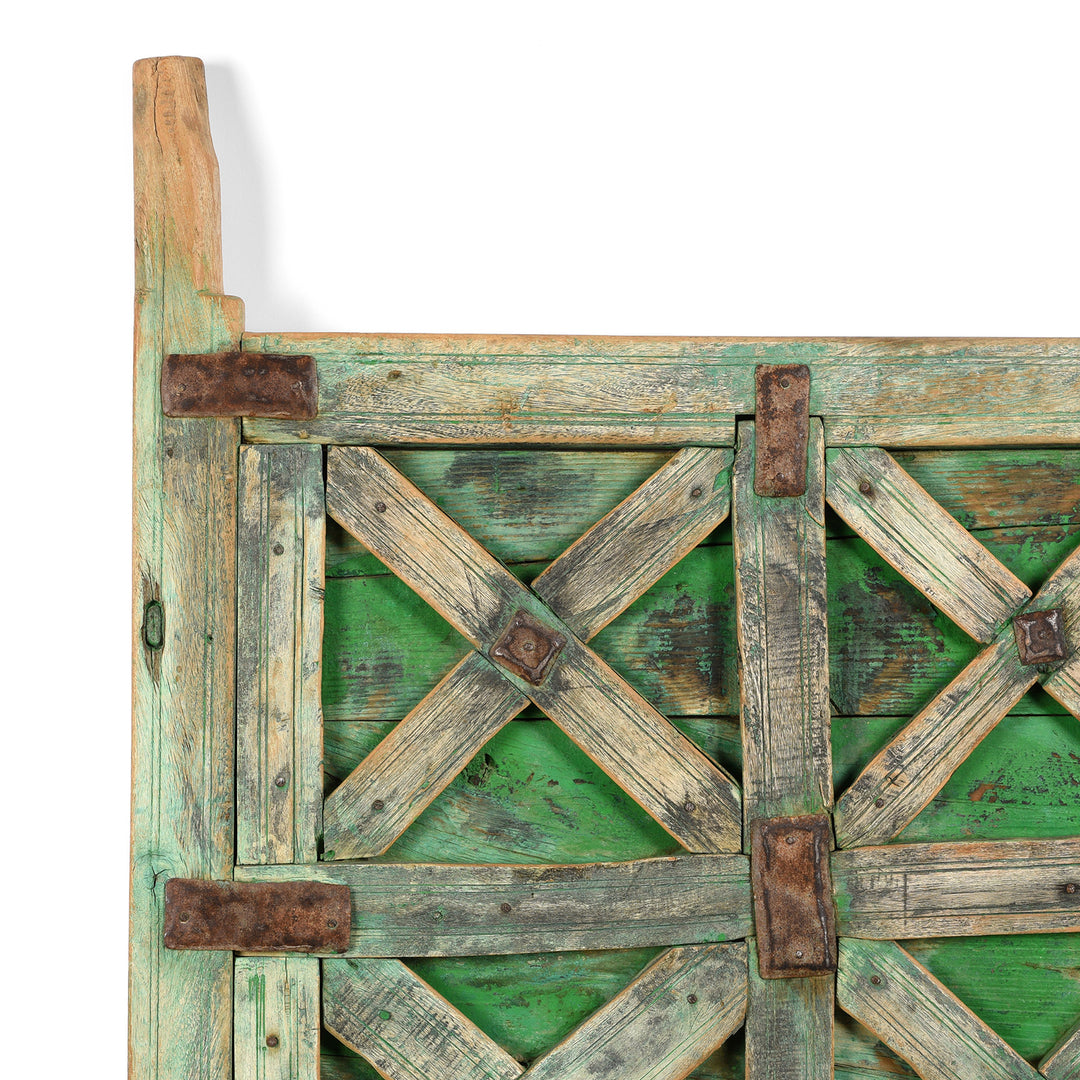 Detail of a Antique Green Painted Indian Wooden Stick Door From Jaisalmer - 19thC | Indigo Antiques