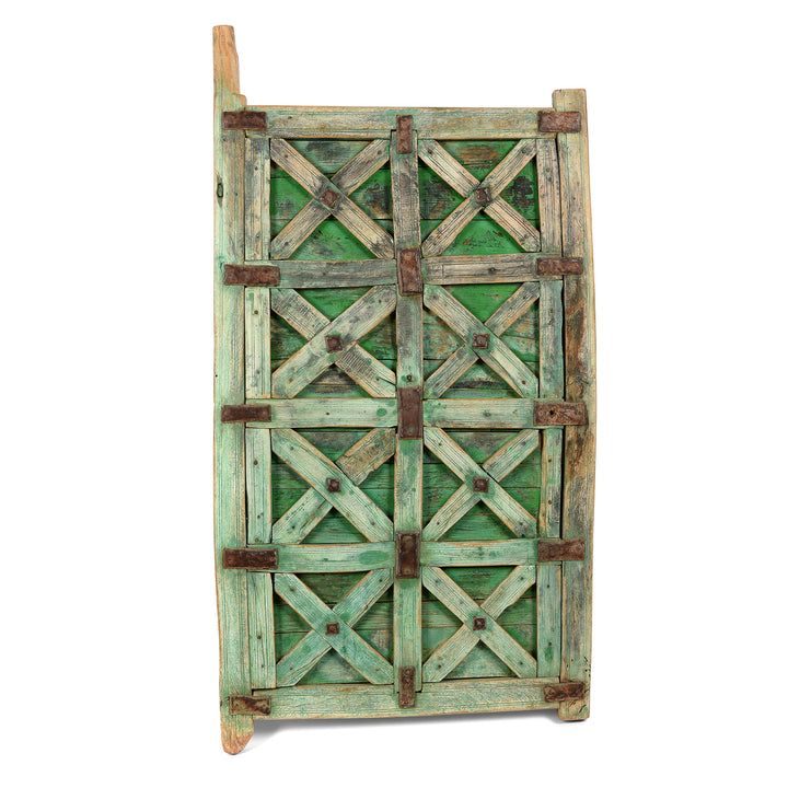 Antique Green Painted Indian Wooden Stick Door From Jaisalmer - 19thC | Indigo Antiques