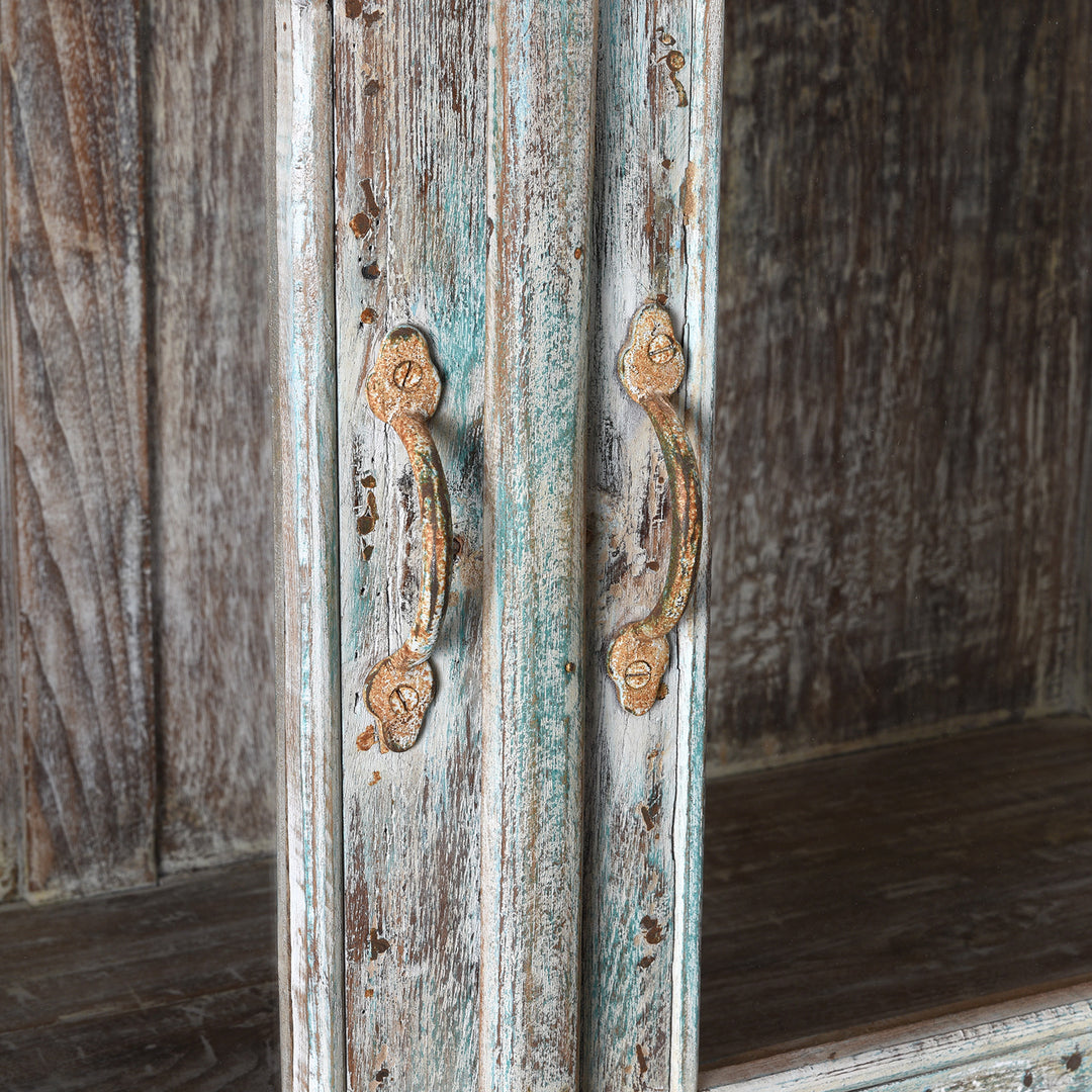 Handle Detail OfAntique Indian Green Painted Teak Glazed Cabinet | Indigo Antiques