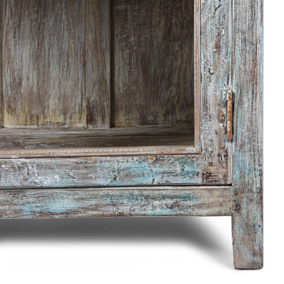 Leg Detail Of Antique Indian Green Painted Teak Glazed Cabinet | Indigo Antiques