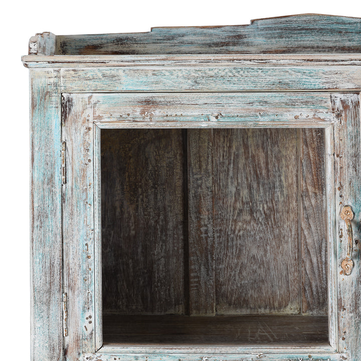 Close Up Of Antique Indian Green Painted Teak Glazed Cabinet | Indigo Antiques
