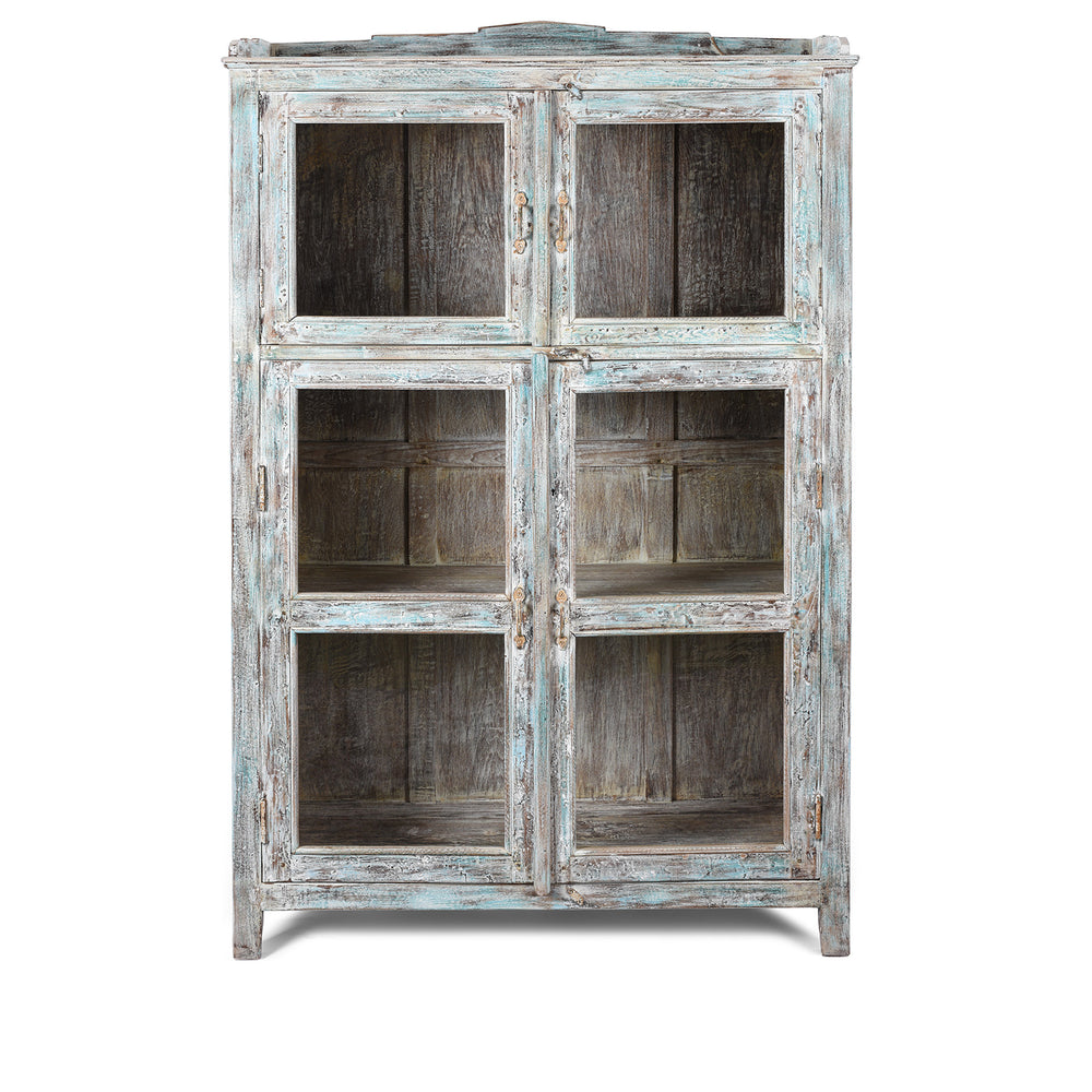Antique Indian Green Painted Teak Glazed Cabinet | Indigo Antiques