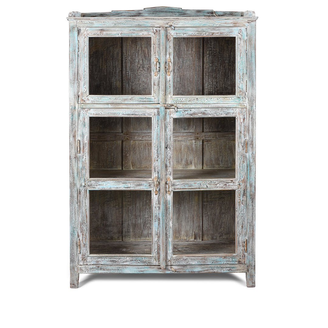 Antique Indian Green Painted Teak Glazed Cabinet | Indigo Antiques