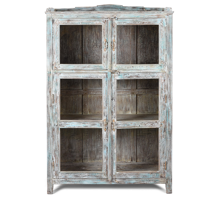 Antique Indian Green Painted Teak Glazed Cabinet | Indigo Antiques