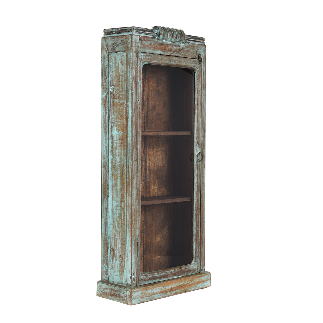Angled View Of Antique Glazed Teak Wall Cabinet  | Indigo Antiques