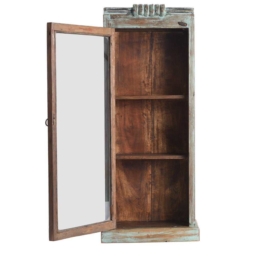 Open Door View Of Antique Glazed Teak Wall Cabinet  | Indigo Antiques